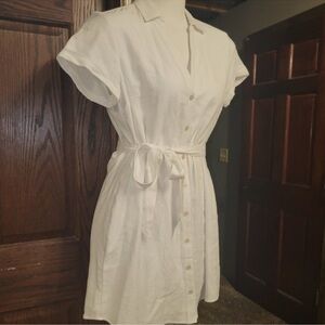 Abercrombie & Fitch Linen Blend Shirt Dress Mini Short Sleeve White Women's MP